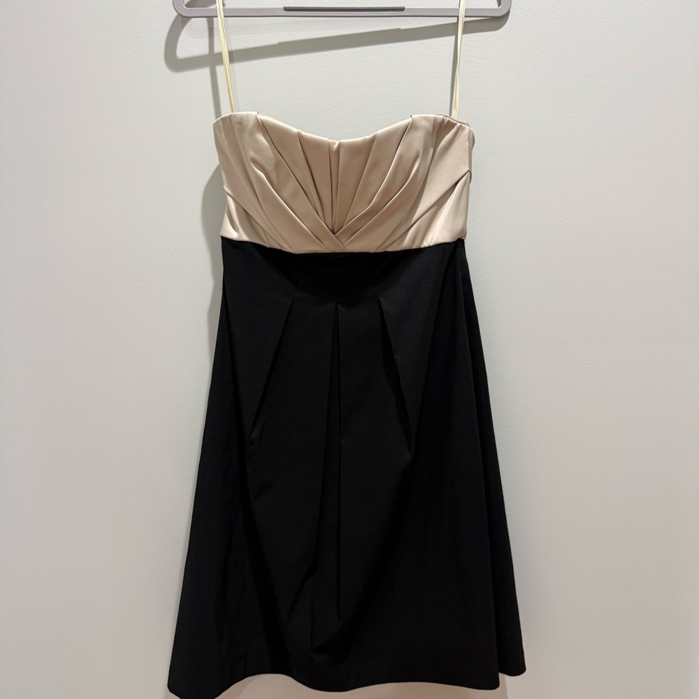 White House Black Market Strapless Black and Cream Dress